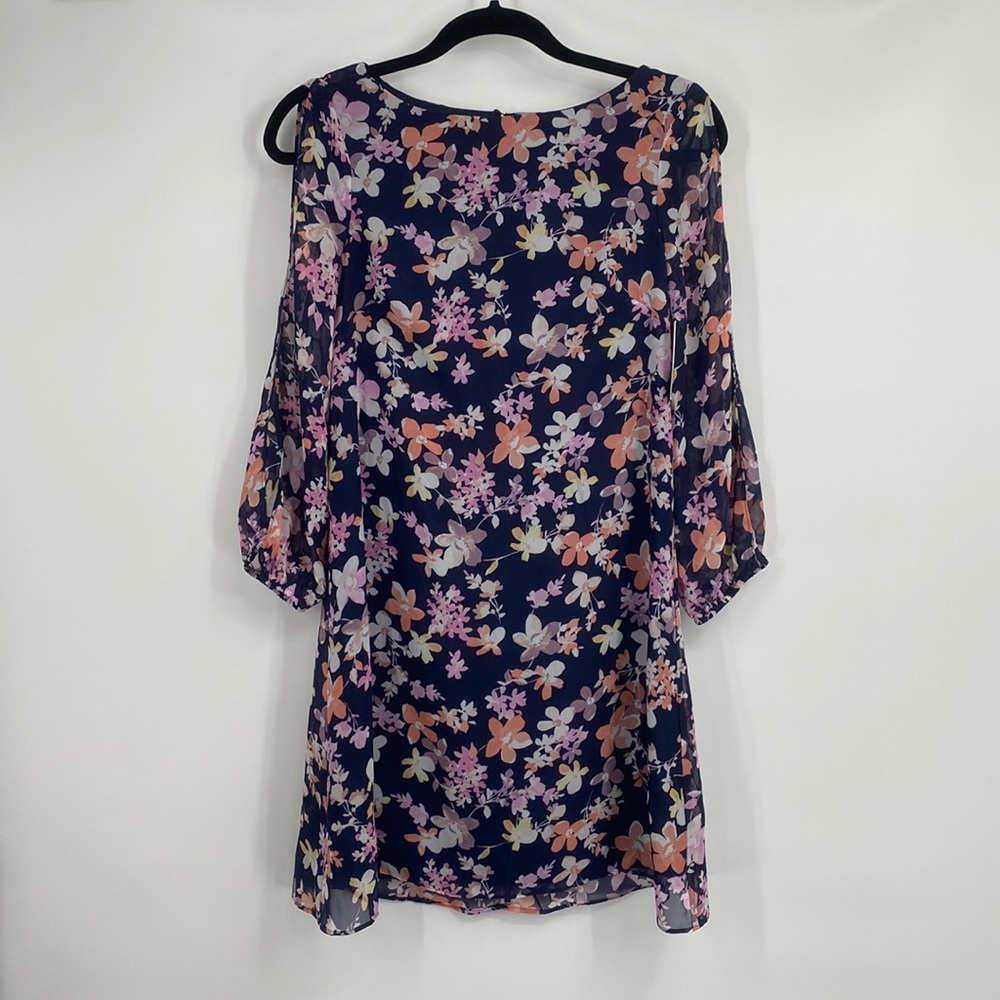 Kensie Floral Print Split Long Sleeve Midi Dress